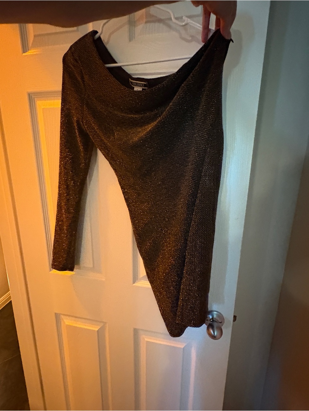 Nikibiki One-Shoulder Metallic Black Dress